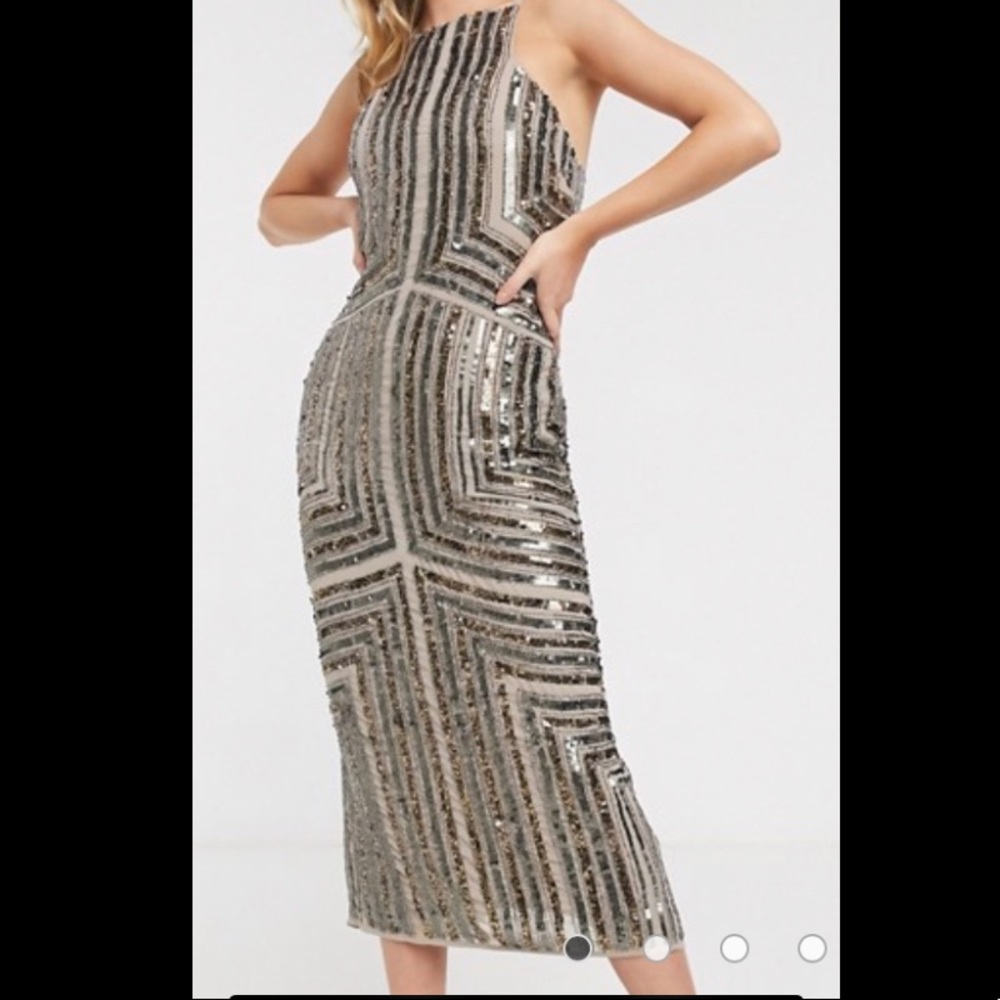 Heavily embellished midi dress PALE BRONZE COLOR